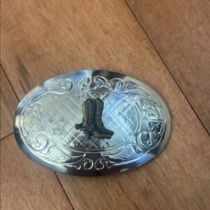 Silver Western Belt Buckle with Boot Design